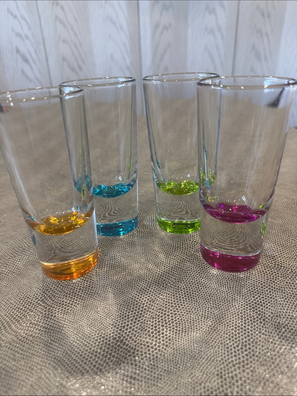Vintage Colored Base Clear Shot Glasses - Set of 4